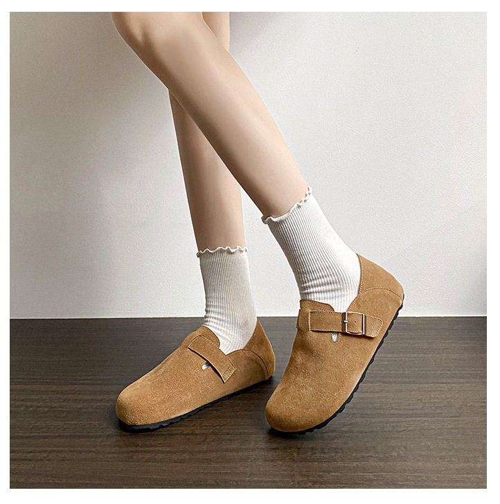 Giày lười da bò bít mũi quai hậu có khóa, đế cao 3 cm — Màu caramel, Màu mơ, Màu nâu đậm chi tiết 27