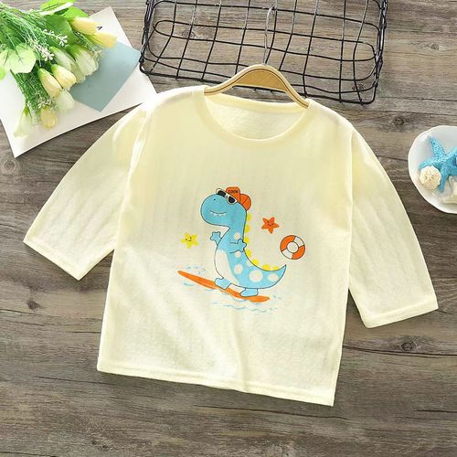 Baby and Toddler Thin T-shirt Summer Clothes Cotton Innerwear Baby Pajamas Three-quarter Sleeve Air Conditioning Clothes Spring and Autumn Boys and Girls