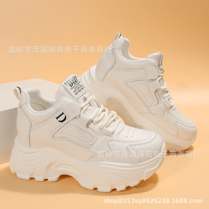 Women's thick-soled dad shoes with inner height increase, suitable for petite women, spring and autumn casual sports shoes, stylish white sneakers 2026 Women's thick-soled dad shoes with inner height increase, suitable for petite women, spring and autumn casual sports shoes, stylish white sneakers 2026