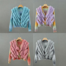 2024秋冬新款狐狸毛皮草 女百搭短款开衫外套 毛衣针织衫毛毛秋装