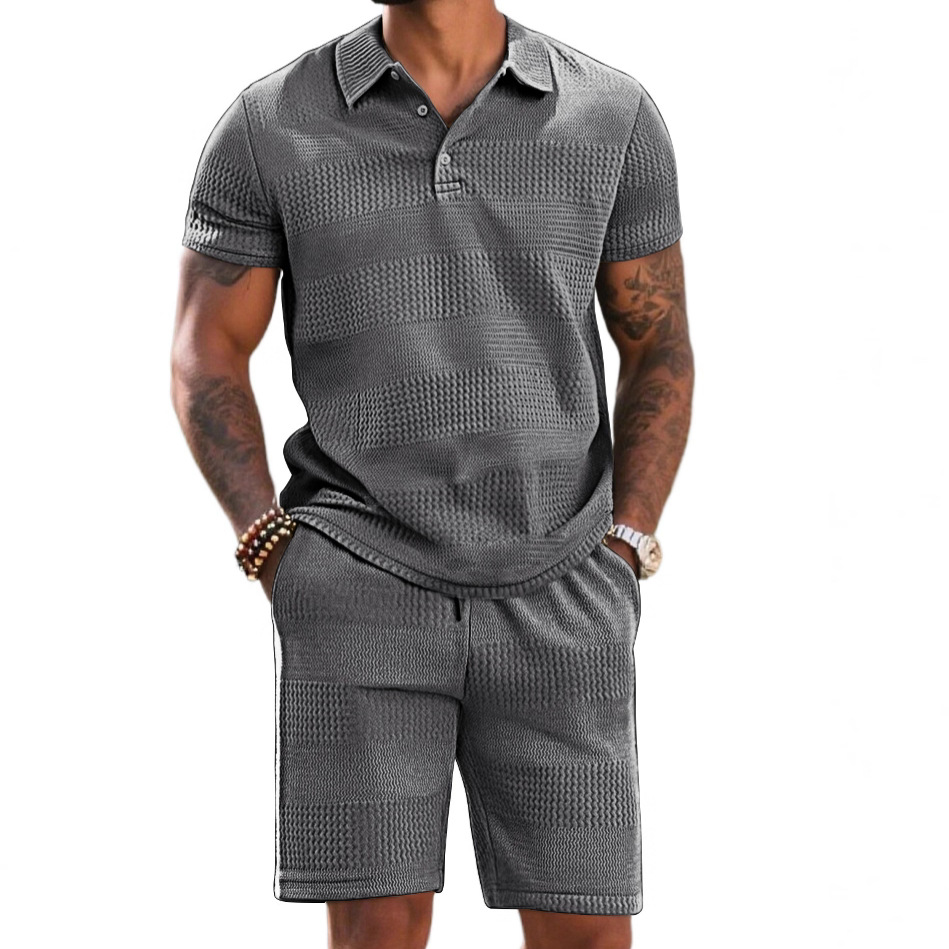 Camisa de Solapa de Color Sólido Informal para Hombre, Estilo Europeo y Americano, Holgada, Nueva, Versátil, Moderna, de Verano, Traje de Jacquard de Manga Corta