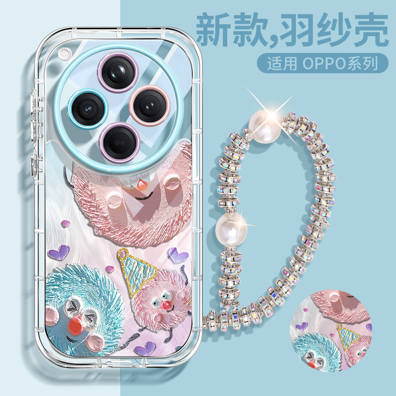 适用于oppofindx8手机壳ins时尚羽纱x8ultra透明腕带支架findx8pr|undefined