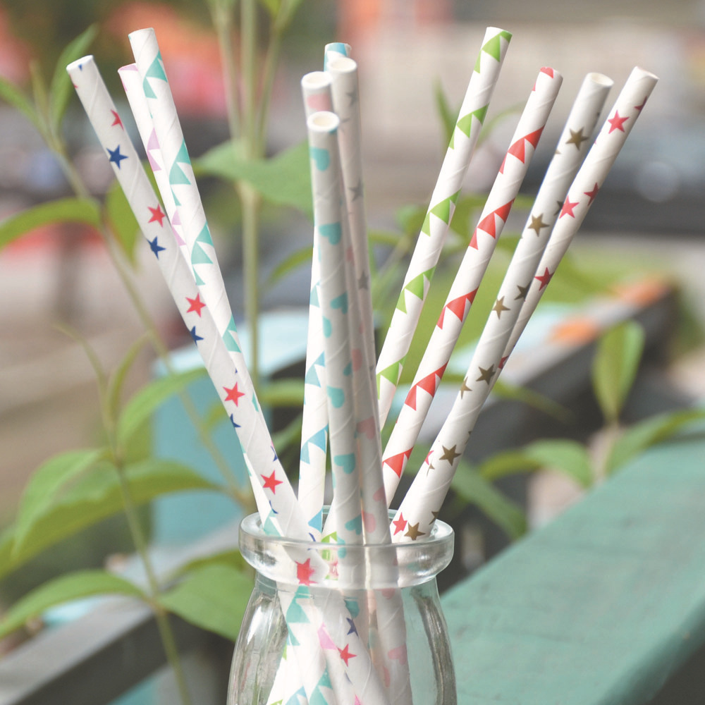 Jugo desechable bebida fría arte mezclado lindo creativo bebida de papel color de paja larga (25 piezas)