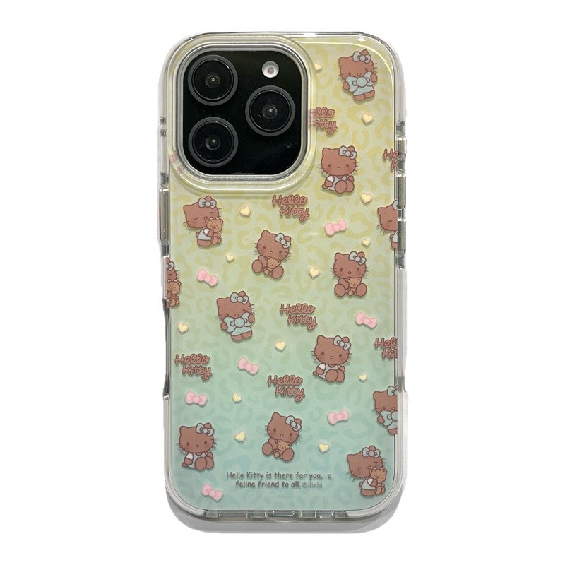 拼色豹纹爱心黑皮Kitty适用iPhone16苹果15ProMax/14手机壳13新款|undefined