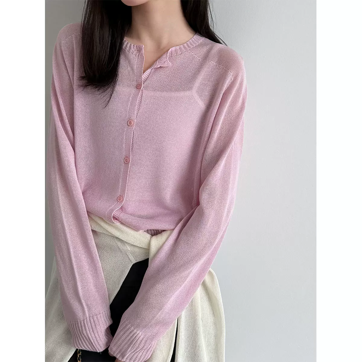 鹿西 温柔慵懒针织开衫女2026春季新款薄款百搭毛衣外套打底ss977