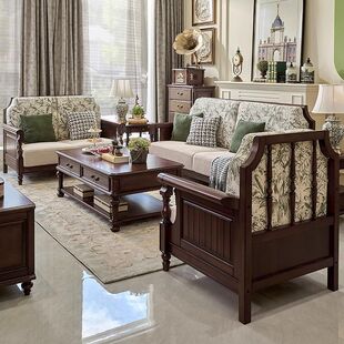 2025 New Retro Fabric All Solid Wood Retro Living Room Furniture Chenille Combination Sofa Walnut Wood Sofa