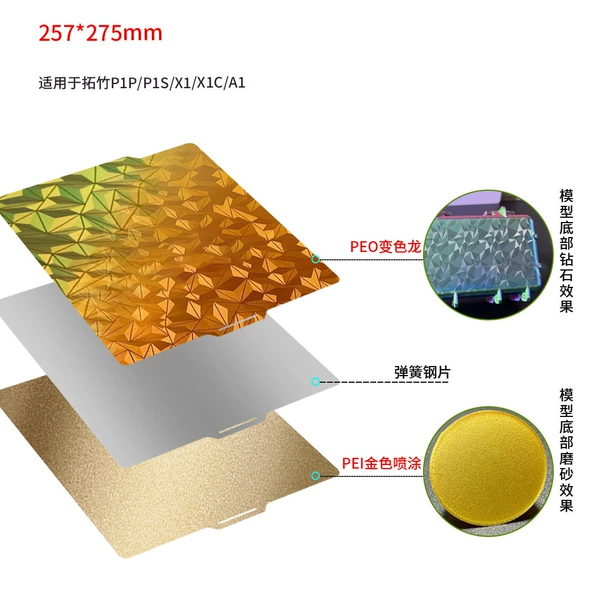 257*257mm One side of PEI gold spraying & one side of PEO chameleon film-free magnetic suction