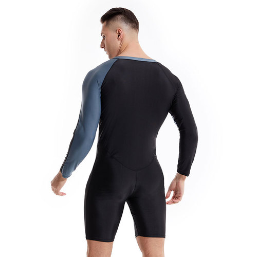 HURUN one-piece swimsuit men's long-sleeved plus size swimsuit quick-drying jellyfish suit youth snorkeling surfing suit