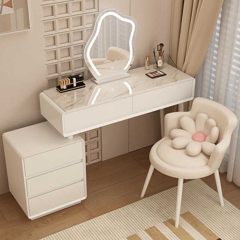 Madera maciza tablero de roca mesa de tocador de estilo de viento silencioso mesa de maquillaje de estilo de viento crema gabinete de almacenamiento mesas de cabecera de cama pequeñas mesas de maquillaje en una