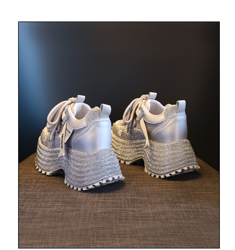 Giày sneaker nữ đế dày tăng chiều cao phối đá lấp lánh lưới thoáng khí — màu be chi tiết 20