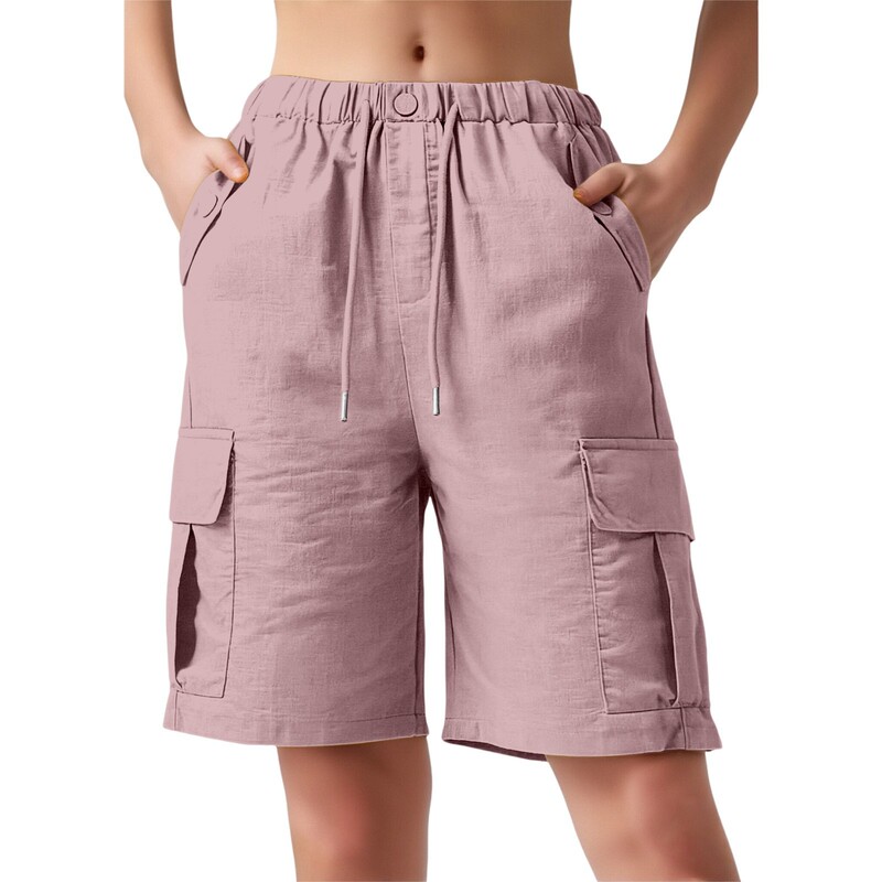 2026 Summer Cotton and Linen Simple Loose Casual Amazon High-Waisted Shorts with Pockets, Five-Point Workwear Pants