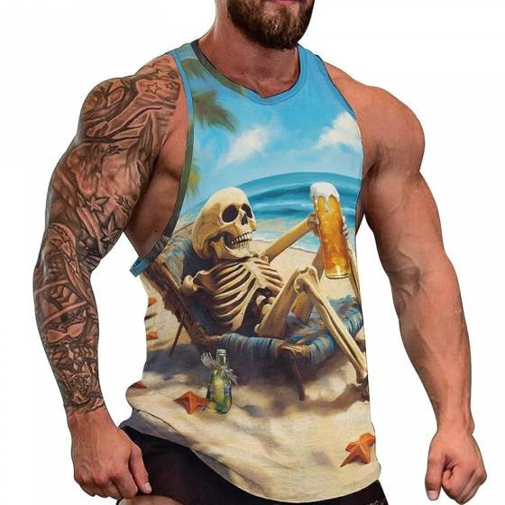 Cross-Border Pod Custom-Made Popular Personalized Skull-Themed 3D Printed Casual Fitness Sports Sleeveless Men's Vest