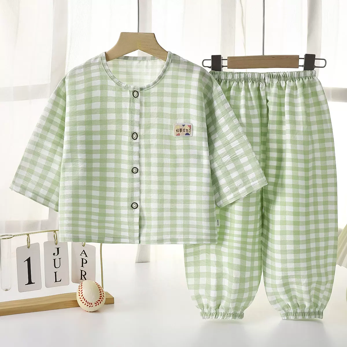 儿童云朵棉套装夏季七分袖宽松开衫女童薄款家居服男童睡衣两件套