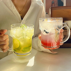 大容量玻璃水果茶杯帶把莫吉托杯夏季果汁冷飲杯家用飲料喝水杯子