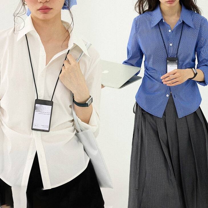 Trendy Preppy Vintage Pleated Elegant Long Sleeve Shirt for Women Early Autumn Waist Slimming Top