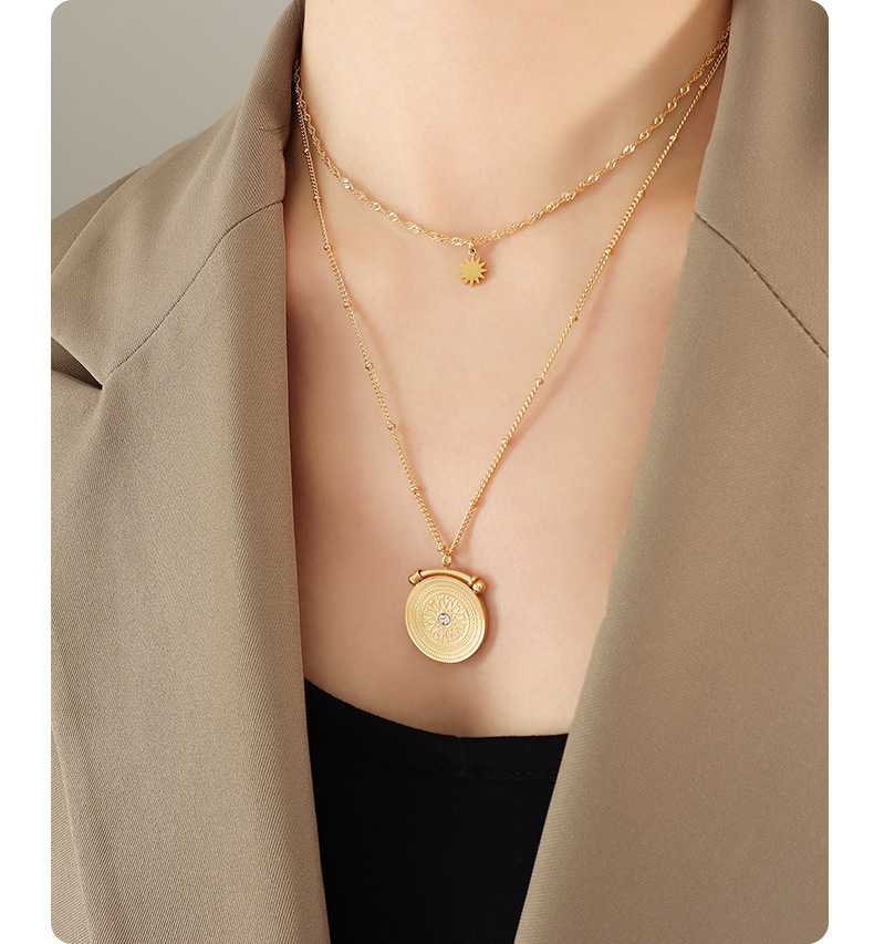 Ethnic Style Round Titanium Steel Inlay Rhinestones Layered Necklaces 1 Piece