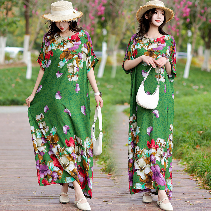 Plus Size Ancient Cotton Silk Dress 2025 Women's Summer Ethnic Style Literary Retro New Chinoiserie Long Skirt Vacation Skirt Plus Size Ancient Cotton Silk Dress 2025 Women's Summer Ethnic Style Literary Retro New Chinoiserie Long Skirt Vacation Skirt
