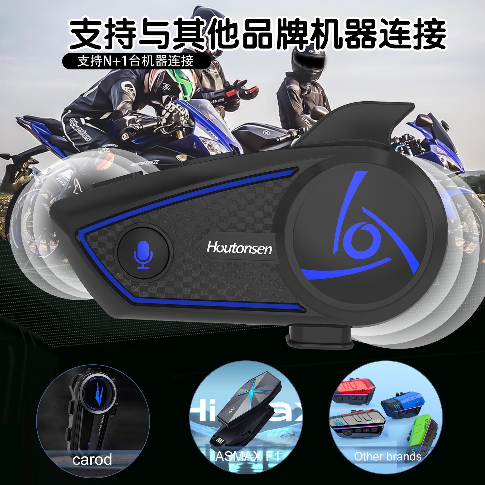 S3Plus Cross-Border Popular Motorcycle Helmet Bluetooth Intercom Headset for Multi-Person Real-Time Communication 1500m Ski Riders