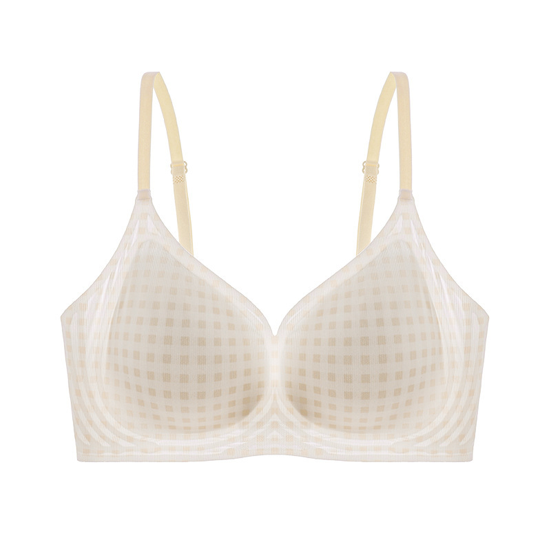 女性用涼しい下着、夏用薄型小胸プッシュアップ空カップなしプリントノンワイヤーアイスシルクシームレスブラジャー|undefined