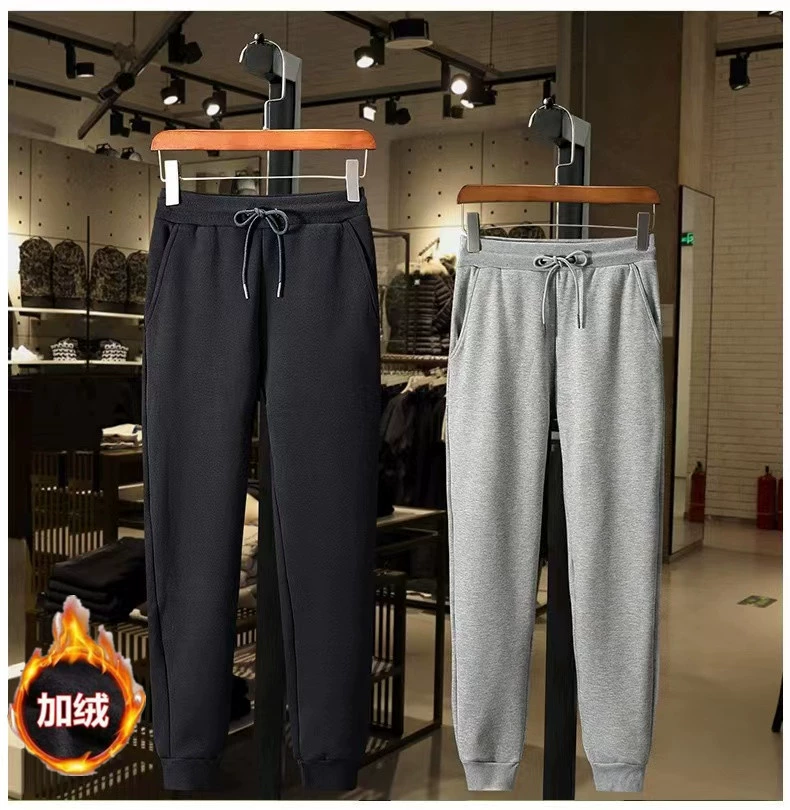 Весенне-осенние тонкие спортивные брюки, мужские хлопковые повседневные брюки больших размеров, зимние утолщенные спортивные штаны на флисовой подкладке, завязанные на щиколотке, оптом