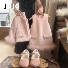 女童韩国童装套装毛呢冬季新款洋气高级儿童外套背心两件套潮