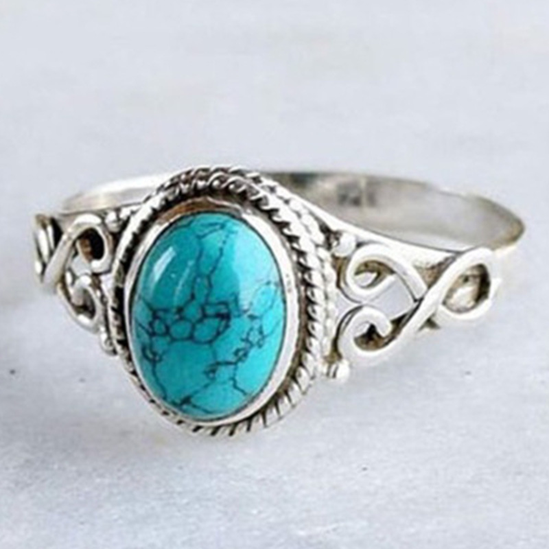 1 Piece Fashion Oval Alloy Plating Hollow Out Inlay Turquoise Women's Rings display picture 3