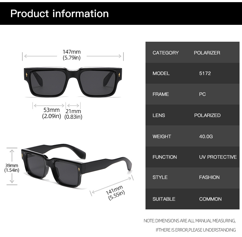 50g Weight Full Frame Glasses Structure Sunglasses Classification Ac, UV400 Protection Lens Material Square Glasses Style Outdoor, Travel Occasion Solid Color Pattern All Seasons Season Unisex Gender Simple Style, Classic Style Style Simple Style Classic Style Solid Color Ac UV400 Protection Square Full Frame Women's Sunglasses 3