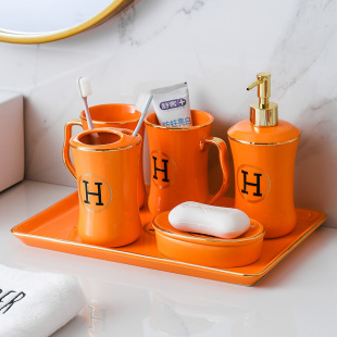 Ceramic bathroom set wash set five-piece ceramic lotion bottle toilet decoration hotel household cross-border wholesale