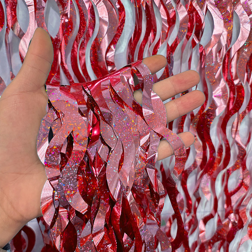 Nuevo cortina láser transfronteriza cortina de seda de lluvia ondulado decoración de fondo de fiesta de cumpleaños diseño de escena de fotos