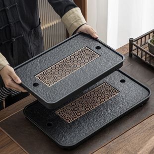 Light Luxury Tea Tray for Home Use, Imitation Ebony Porcelain Tea Tray, Tea Set, Small Tea Table with Drainage, Dry Brewing Platform, Complete Tea Set, Class a