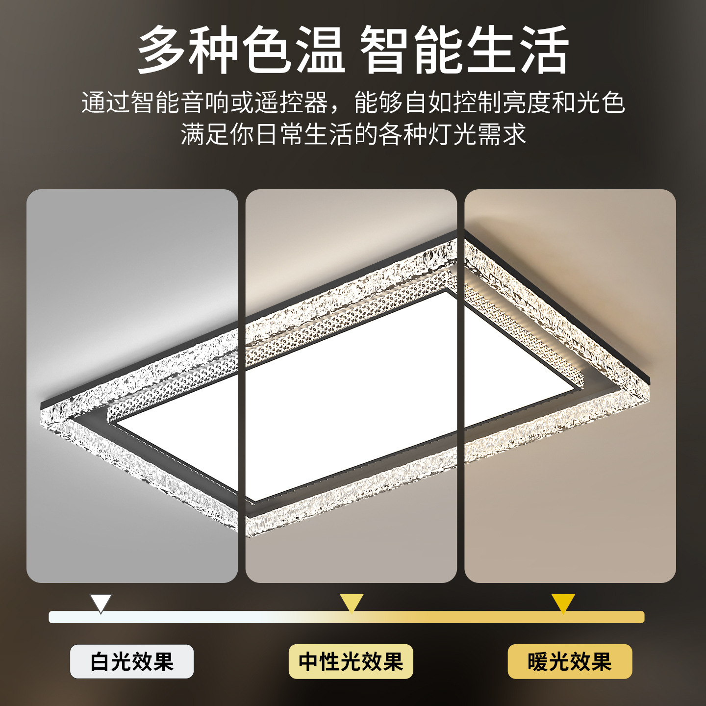 Luz de techo de la sala de estar italiana de lujo 2026 nueva atmósfera de diseño rectangular inteligente de luz de espectro completo 440L