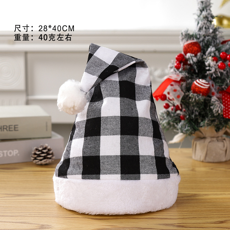 짧은 봉제 격자 무늬 크리스마스 모자 흑백 격자 무늬