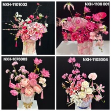 年宵花福桶抱抱桶仿真花厂家红色冬青百合蝴蝶兰婚礼家居假花批发