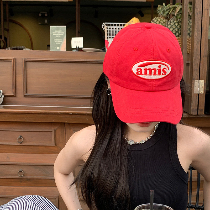 South Korea Ins Hat Red Baseball Cap Women's Spring and Summer Casual Sticker All-match Soft Top Big Head Cap Men's Cap