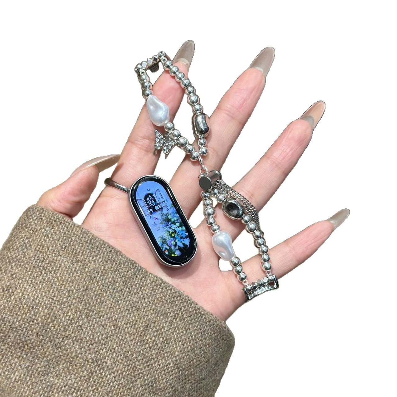 Elastic adjustable chain from pearl, bracelet, watch strap, high-quality style