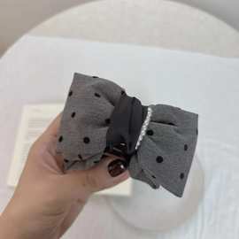 优雅波点撞色蝴蝶结发夹法式少女小香风后脑勺鸭嘴夹气质发卡发饰
