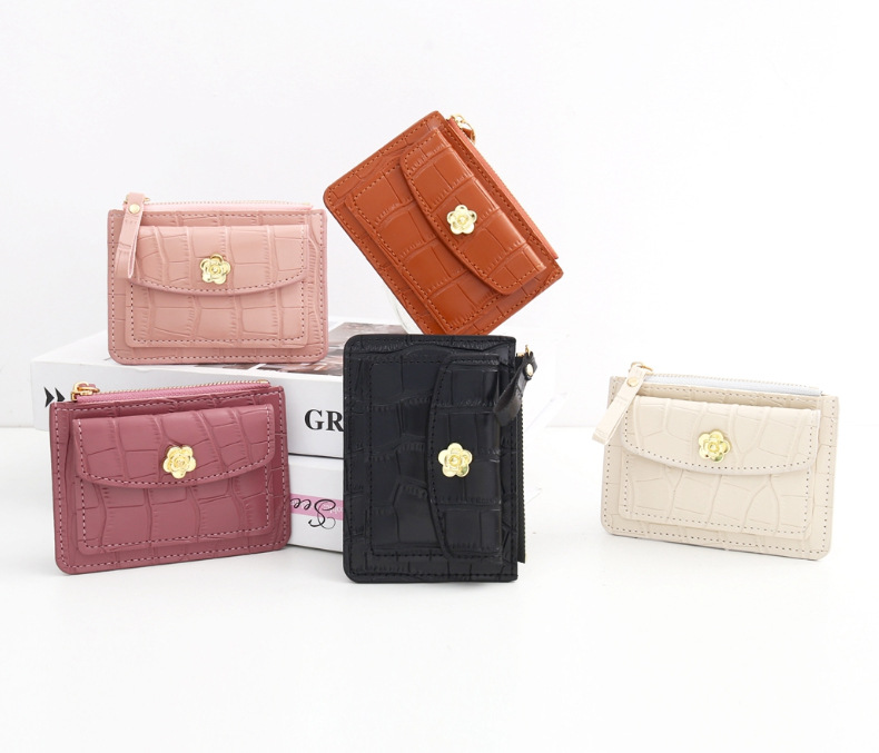 Sweet Style Women's Flower Pu Leather Flowers Zipper Buckle Card Holders