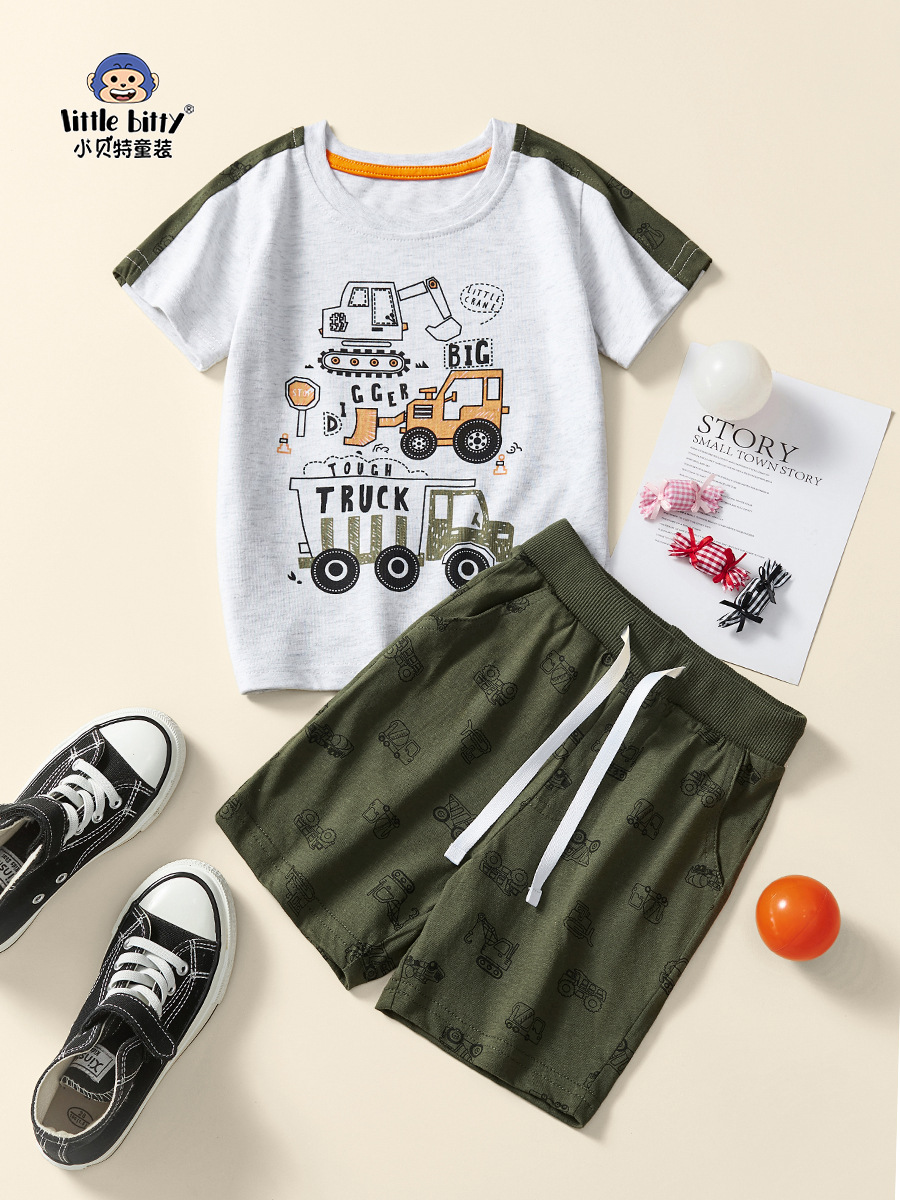 European and American 2025 New Summer Children's Clothing Wholesale Boys Two-Piece Short-Sleeved T-Shirt Shorts Suit Factory Direct Delivery
