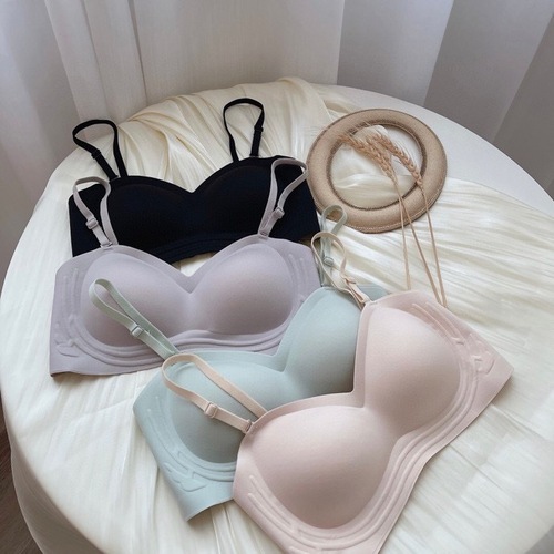 Strapless underwear for women, non-slip, push-up, small breasts, French style, wire-free bra, thin, seamless, invisible wrap, tube top, summer