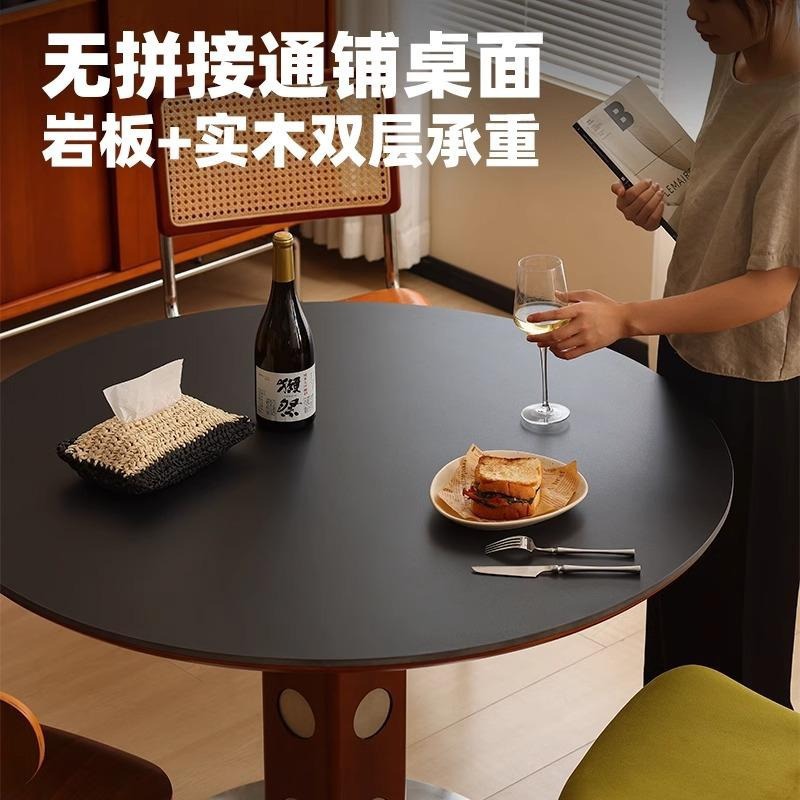 Nordic Bauhaus madera maciza tabla de roca mesa de comedor pequeña casa mesa redonda medieval retro pierna de metal mesa de comedor redonda