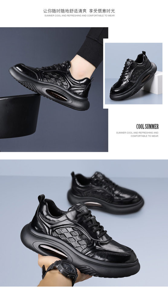 Giày thể thao nam da bò thật đế dày tăng chiều cao, giày sneaker nhẹ thoáng khí gót 3–5 cm — màu nâu, màu đen chi tiết 15