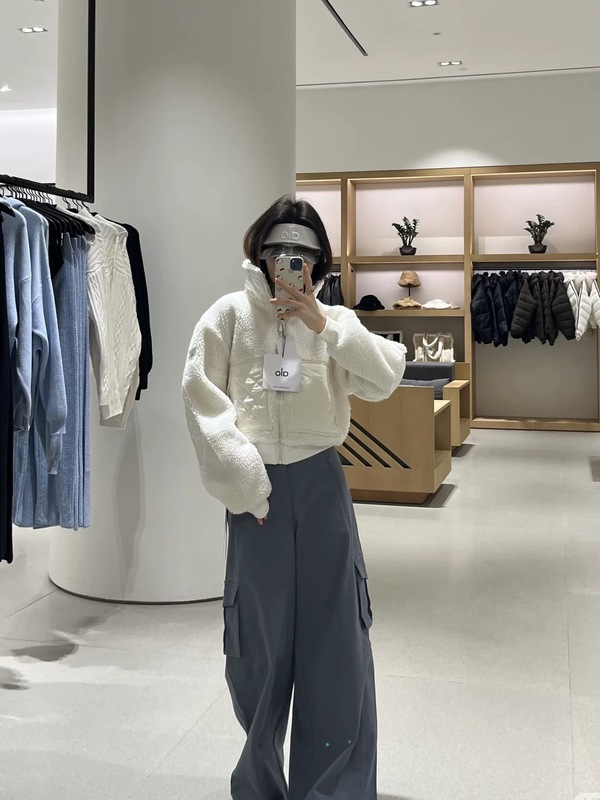 alo羊羔绒夹克Jisoo同款立领拉链短款外套女加厚保暖休闲运动上衣|undefined