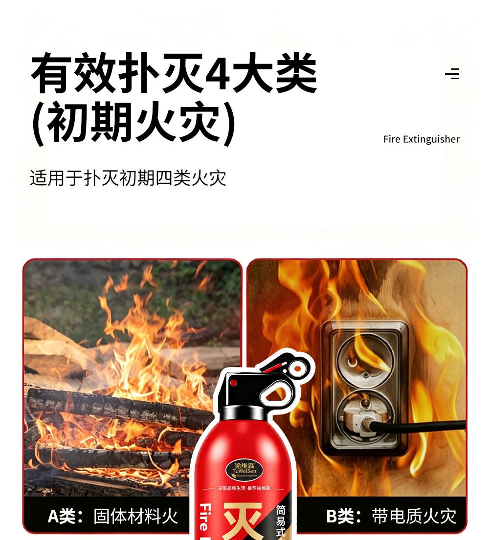 Tuweisen vehicle-mounted water-based fire extinguisher, household high-temperature resistant, electrically shock-safe, portable foam fire extinguisher for fire trucks