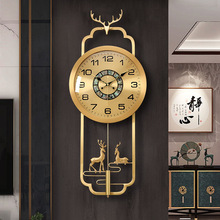 新中式黄铜挂钟家用轻奢表挂墙客厅装饰壁钟大厅玄关静音石英钟表