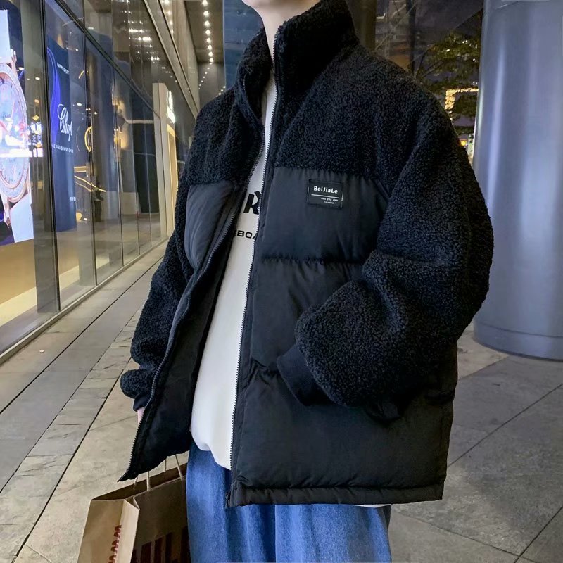 Chaqueta acolchada de algodón con cuello alto para hombres y mujeres, otoño e invierno, chaqueta acolchada de lana de cordero retro japonesa, chaqueta de pareja cálida holgada