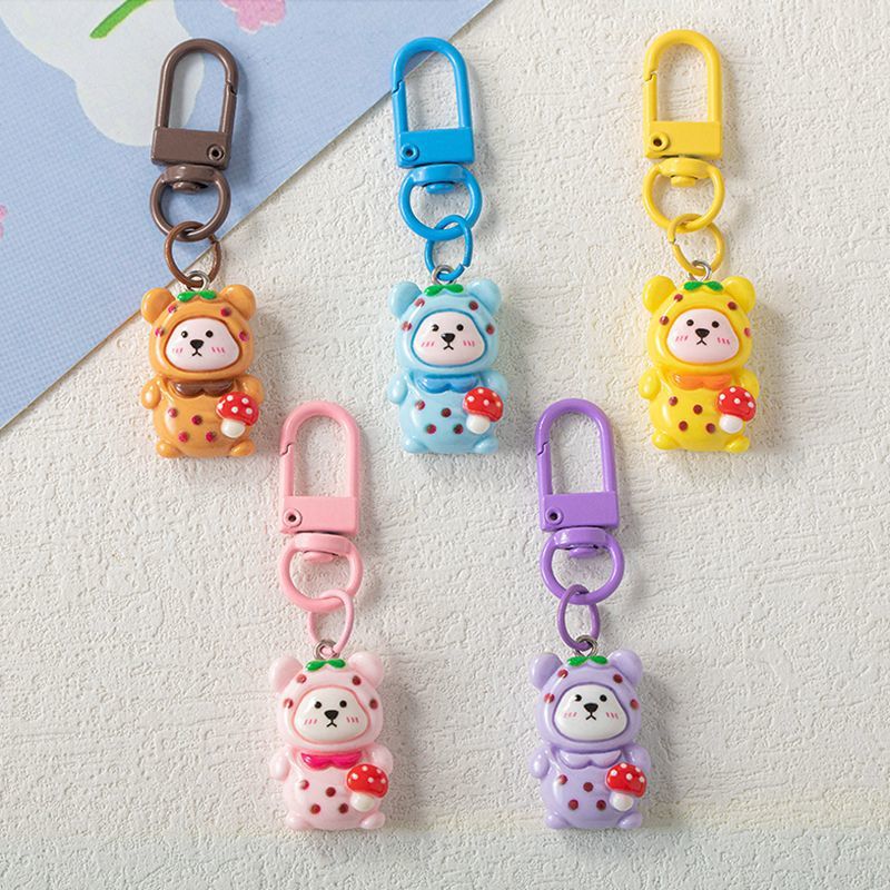 Caricatura hongos osos llavero dulce colgante mochila de estudiantes colgante resina adorable DIY joyas pequeños regalos