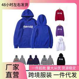 跨境欧美潮牌冰火焰新款嘻哈印花男女连帽加绒青年运动卫衣连帽衫