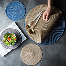 日式苎麻餐垫螺纹圆形家用隔热垫桌垫北欧创意西餐垫杯垫碗盘垫