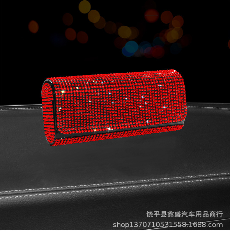Diamond-Encrusted Car Glasses Case, Multi-Functional Sunglasses Storage Box, Full-Diamond Women's Car Glasses Case, Sun Visor Storage Supplies