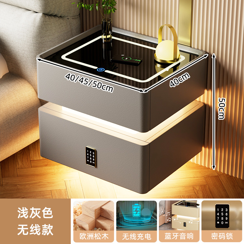 Mesa de cabezal inteligente con lámpara 2024 nuevo dormitorio de madera sólida lujoso y de alta calidad simple y moderno gabinete de almacenamiento junto a la cama